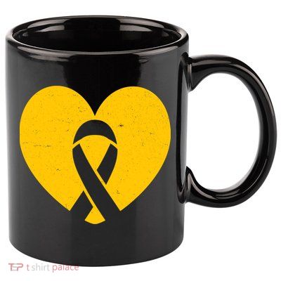 Childhood Cancer Awareness Heart Ribbon Pocket 11oz C Handle Ceramic Mug
