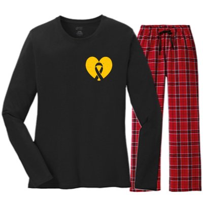 Childhood Cancer Awareness Heart Ribbon Pocket Women's Long Sleeve Flannel Pajama Set 