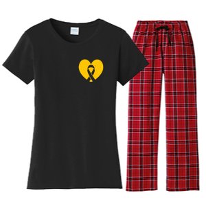 Childhood Cancer Awareness Heart Ribbon Pocket Women's Flannel Pajama Set