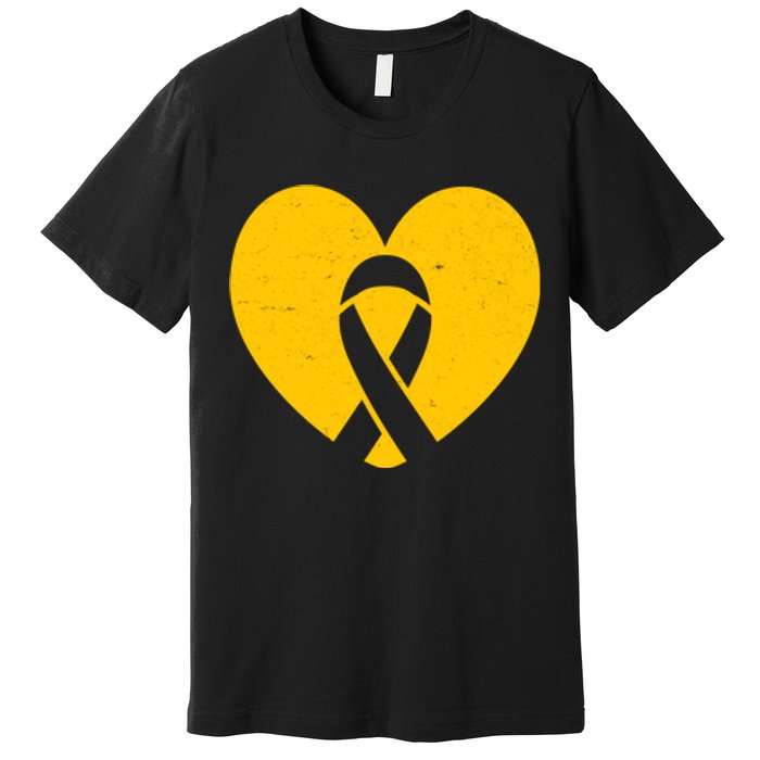 Childhood Cancer Awareness Heart Ribbon Pocket Premium T-Shirt