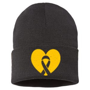 Childhood Cancer Awareness Heart Ribbon Pocket Sustainable Knit Beanie