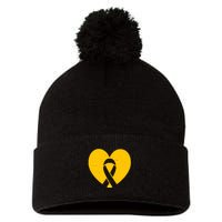 Childhood Cancer Awareness Heart Ribbon Pocket Pom Pom 12in Knit Beanie