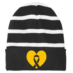 Childhood Cancer Awareness Heart Ribbon Pocket Striped Beanie with Solid Band