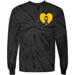 Childhood Cancer Awareness Heart Ribbon Pocket Tie-Dye Long Sleeve Shirt