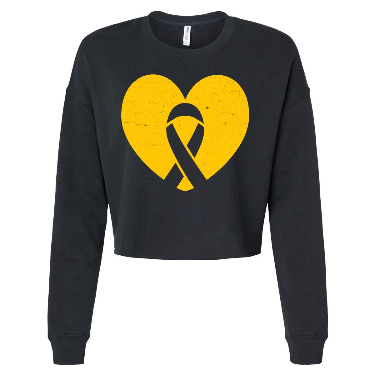 Childhood Cancer Awareness Heart Ribbon Pocket Cropped Pullover Crew