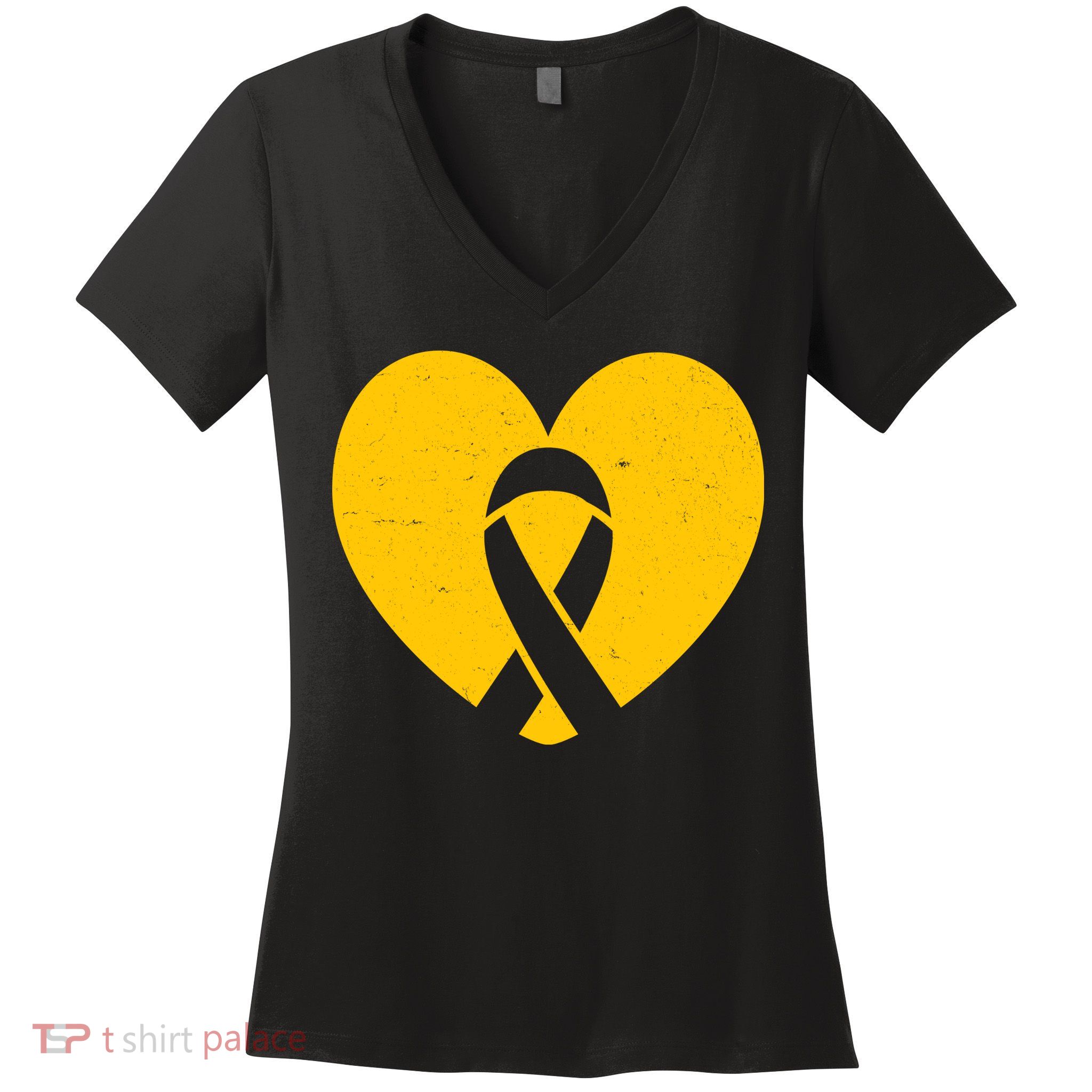 Childhood Cancer Awareness Heart Ribbon Pocket Women's V-Neck T-Shirt