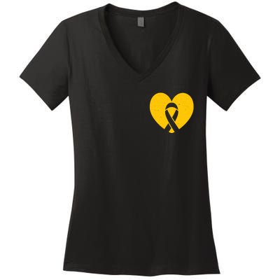 Childhood Cancer Awareness Heart Ribbon Pocket Women's V-Neck T-Shirt