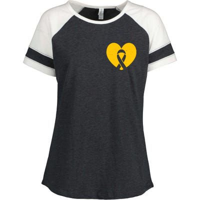 Childhood Cancer Awareness Heart Ribbon Pocket Enza Ladies Jersey Colorblock Tee