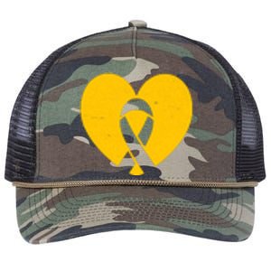 Childhood Cancer Awareness Heart Ribbon Pocket Retro Rope Trucker Hat Cap