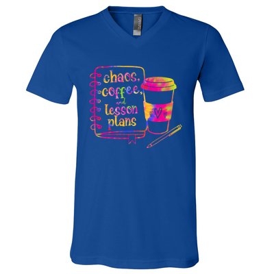 Chaos Coffee And Lesson Plans Teacher Day Gift V-Neck T-Shirt