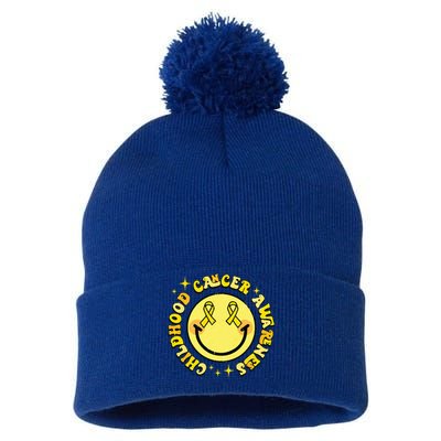 Childhood Cancer Awareness Smile Face Groovy Pom Pom 12in Knit Beanie