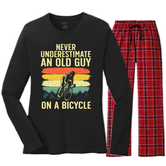 Cool Cycling Art For Men Grandpa Bicycle Riding Cycle Racing Women's Long Sleeve Flannel Pajama Set 