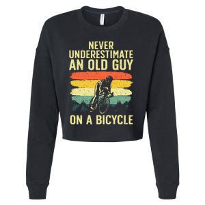 Cool Cycling Art For Men Grandpa Bicycle Riding Cycle Racing Cropped Pullover Crew