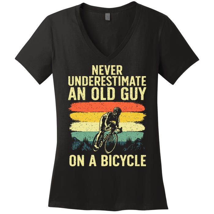 Cool Cycling Art For Men Grandpa Bicycle Riding Cycle Racing Women's V-Neck T-Shirt