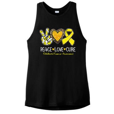 Childhood Cancer Awareness Love Cure Yellow Ribbon Gift Ladies PosiCharge Tri-Blend Wicking Tank