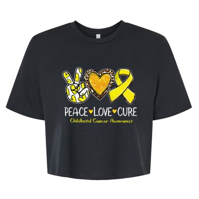 Childhood Cancer Awareness Love Cure Yellow Ribbon Gift Bella+Canvas Jersey Crop Tee