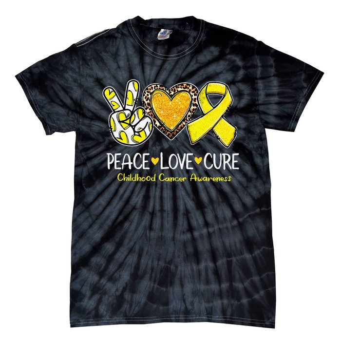 Childhood Cancer Awareness Love Cure Yellow Ribbon Gift Tie-Dye T-Shirt