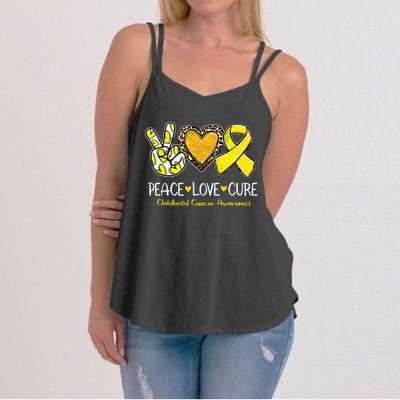 Childhood Cancer Awareness Love Cure Yellow Ribbon Gift Women's Strappy Tank