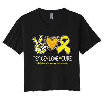 Childhood Cancer Awareness Love Cure Yellow Ribbon Gift Women's Crop Top Tee