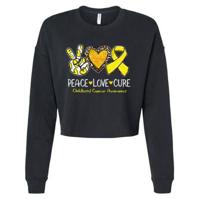 Childhood Cancer Awareness Love Cure Yellow Ribbon Gift Cropped Pullover Crew