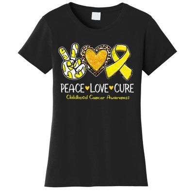 Childhood Cancer Awareness Love Cure Yellow Ribbon Gift Women's T-Shirt