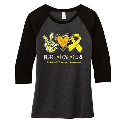 Childhood Cancer Awareness Love Cure Yellow Ribbon Gift Women's Tri-Blend 3/4-Sleeve Raglan Shirt