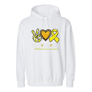 Childhood Cancer Awareness Love Cure Yellow Ribbon Gift Garment-Dyed Fleece Hoodie