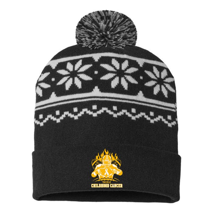 Childhood Cancer Awareness Tackle Childhood Cancer Football USA-Made Snowflake Beanie