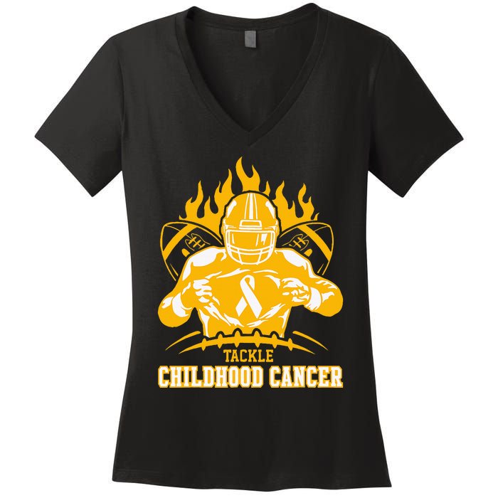 Childhood Cancer Awareness Tackle Childhood Cancer Football Women's V-Neck T-Shirt