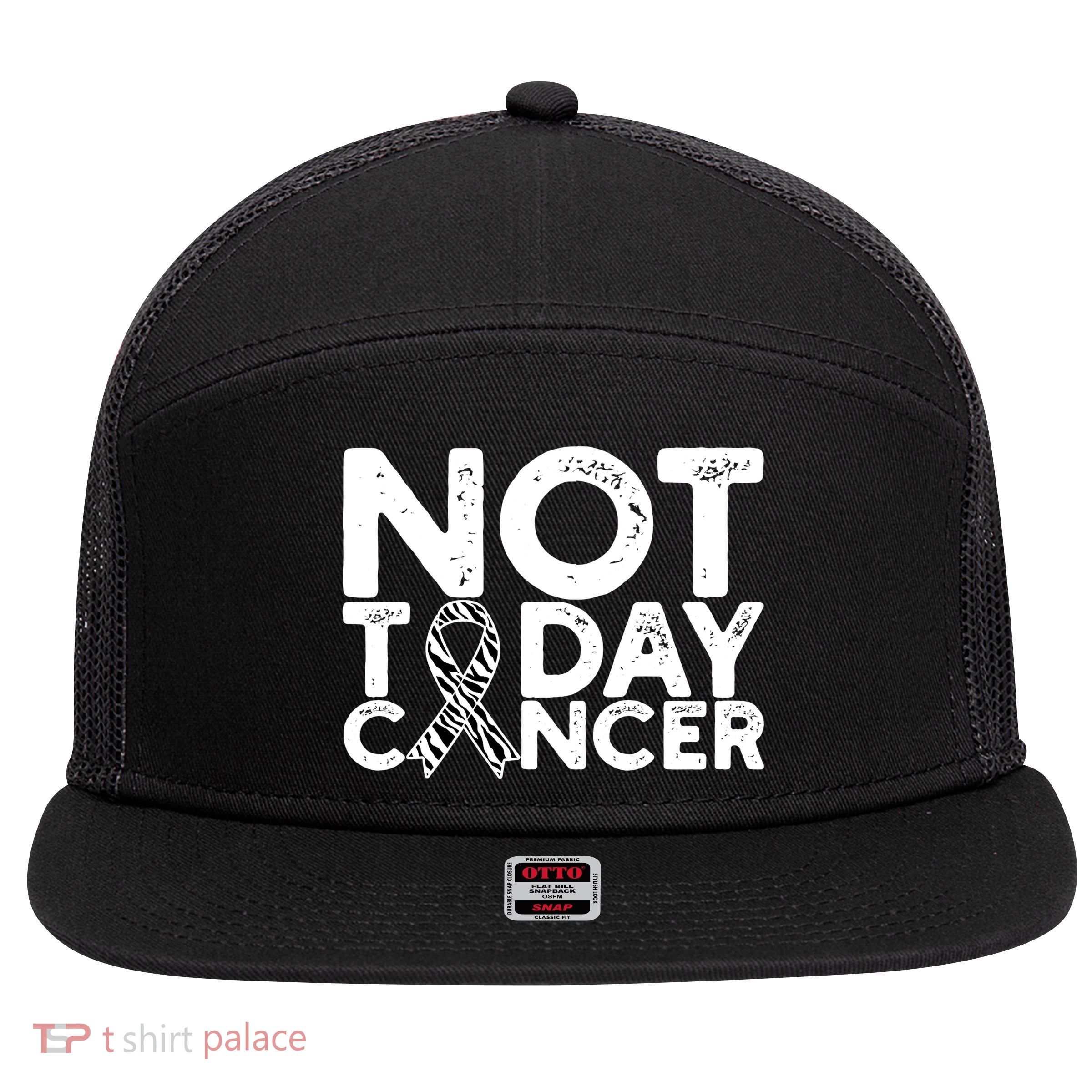 Carcinoid Cancer Awareness Not Today Cancer Zebra Ribbon 7 Panel Mesh Trucker Snapback Hat