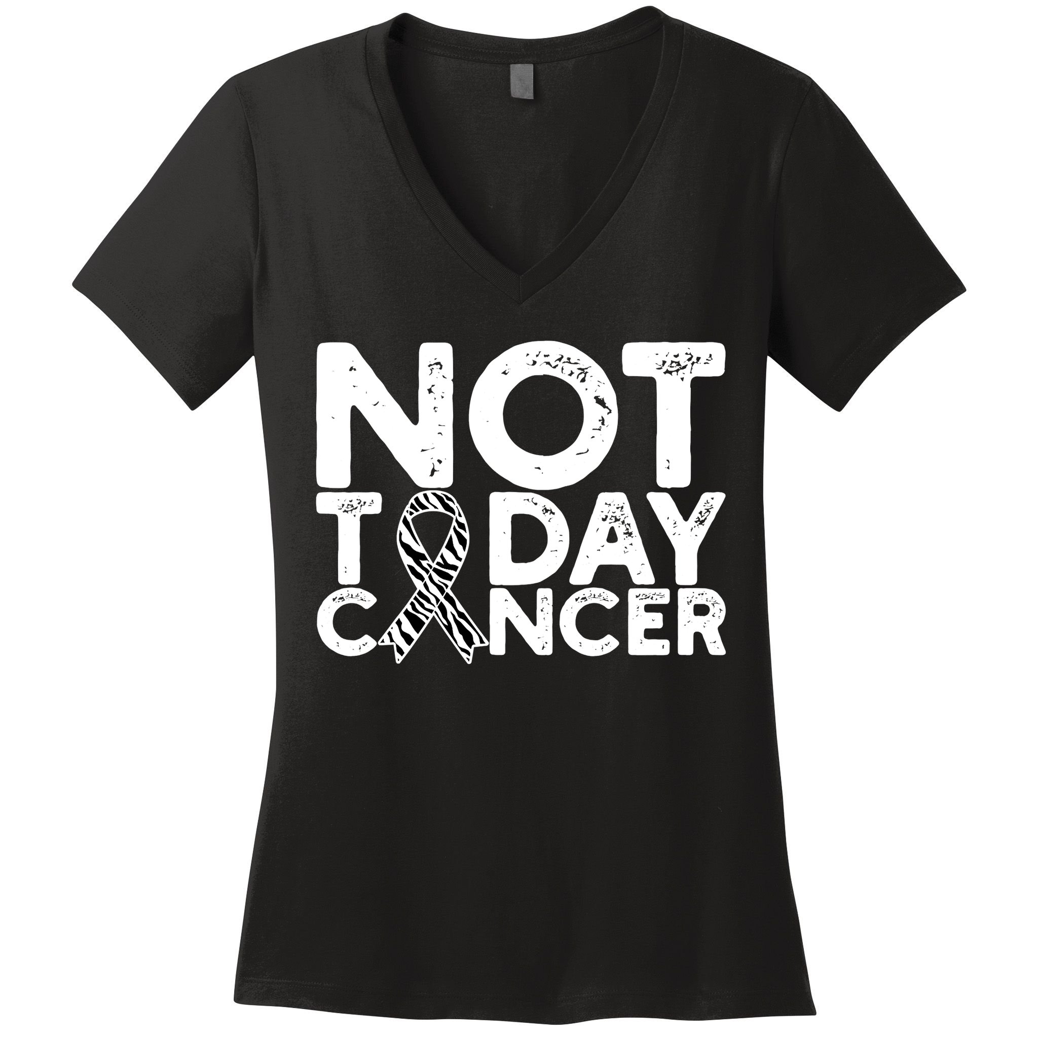 Carcinoid Cancer Awareness Not Today Cancer Zebra Ribbon Women's V-Neck T-Shirt