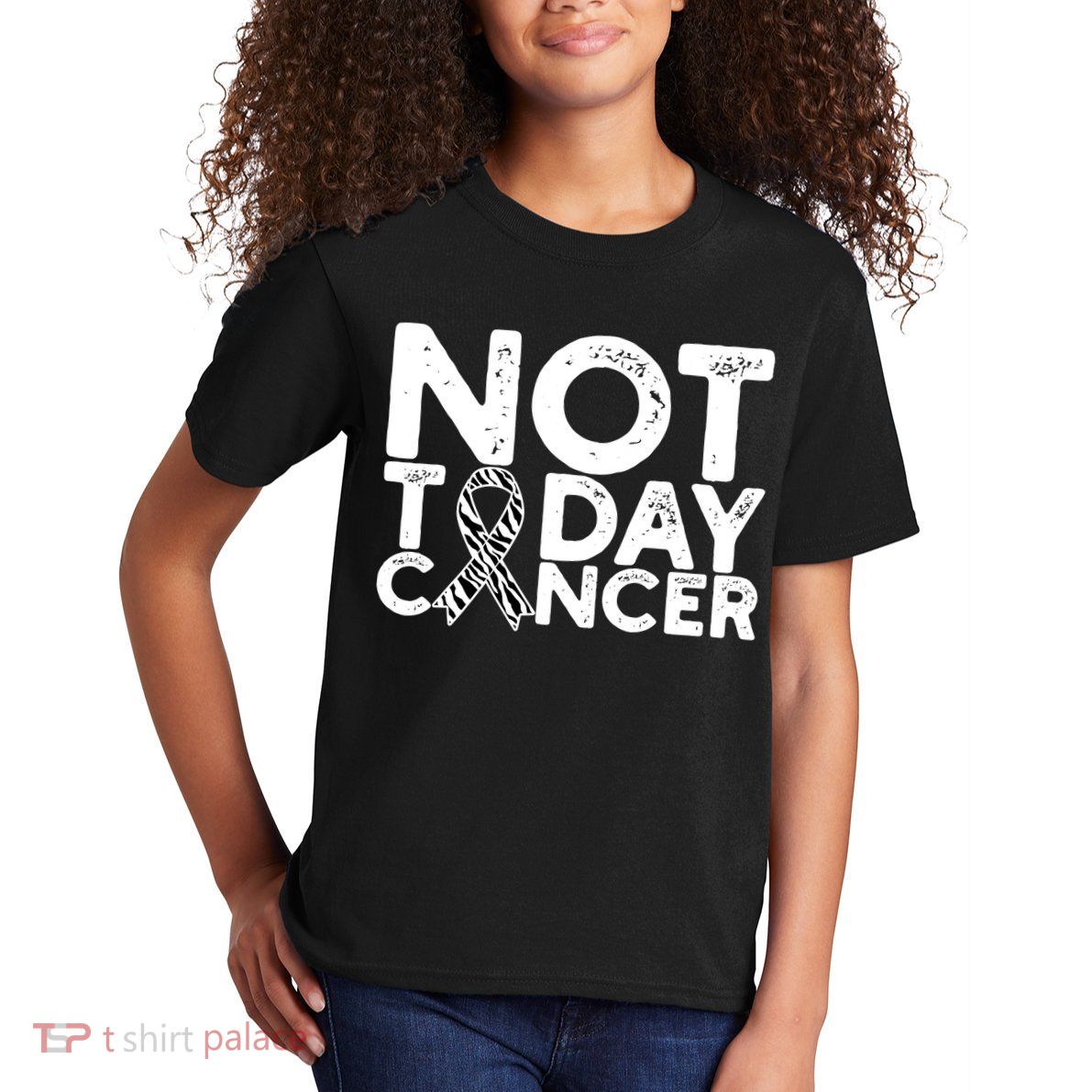 Carcinoid Cancer Awareness Not Today Cancer Zebra Ribbon Kids T-Shirt
