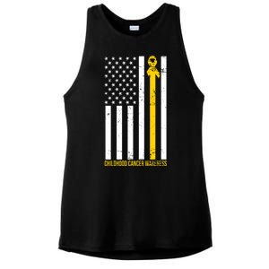 Childhood Cancer American Flag Yellow Thin Line Ladies PosiCharge Tri-Blend Wicking Tank