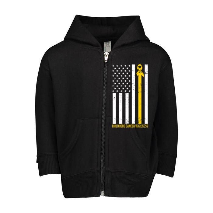 Childhood Cancer American Flag Yellow Thin Line Toddler Zip Fleece Hoodie