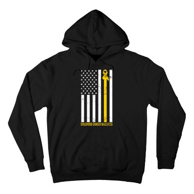 Childhood Cancer American Flag Yellow Thin Line Hoodie