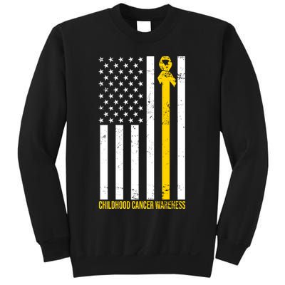 Childhood Cancer American Flag Yellow Thin Line Sweatshirt