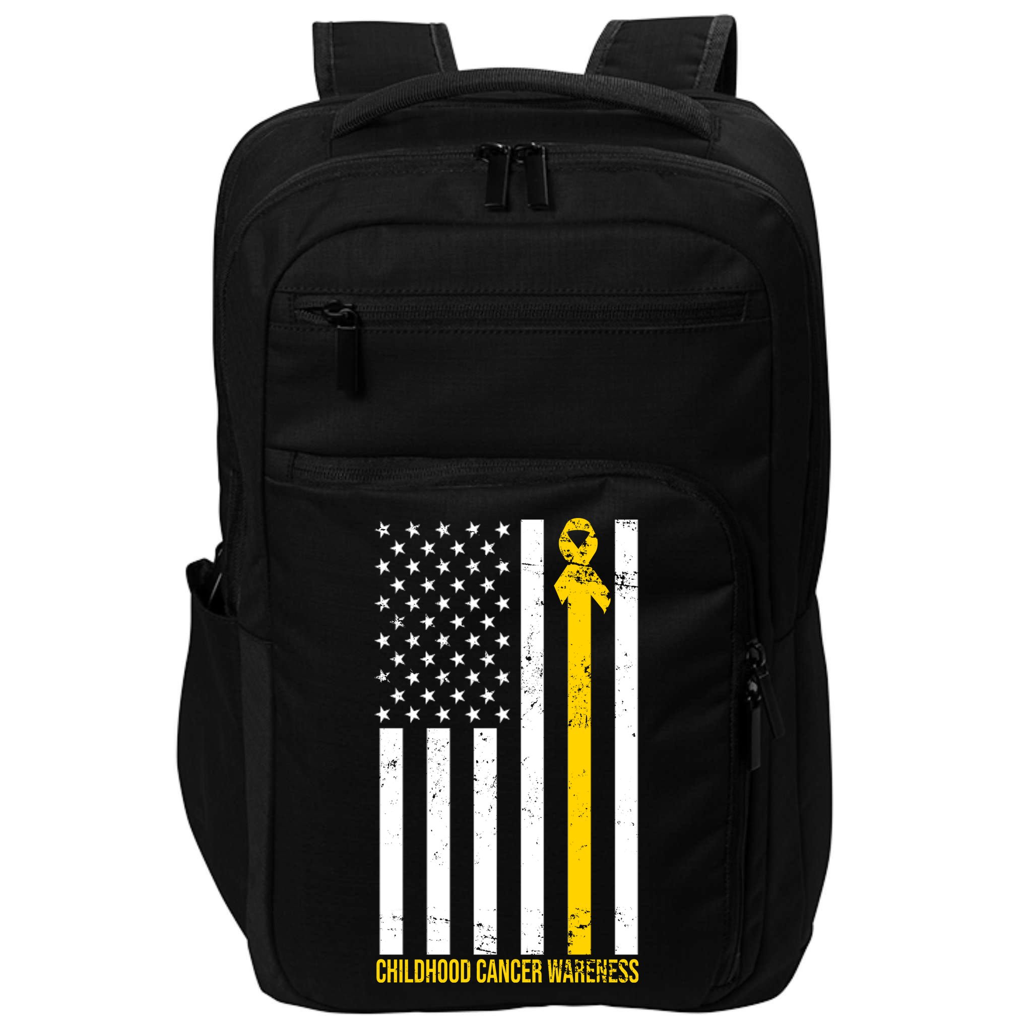 Childhood Cancer American Flag Yellow Thin Line Impact Tech Backpack