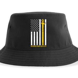 Childhood Cancer American Flag Yellow Thin Line Sustainable Bucket Hat