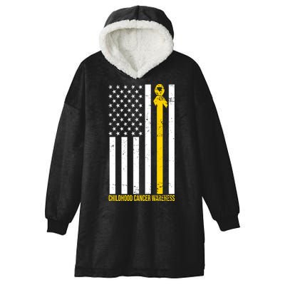 Childhood Cancer American Flag Yellow Thin Line Hooded Wearable Blanket