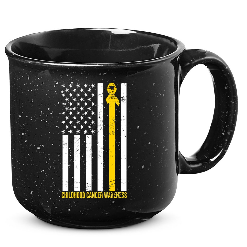 Childhood Cancer American Flag Yellow Thin Line 15oz Campfire Ceramic Mug