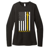 Childhood Cancer American Flag Yellow Thin Line Womens CVC Long Sleeve Shirt