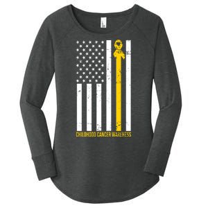 Childhood Cancer American Flag Yellow Thin Line Women's Perfect Tri Tunic Long Sleeve Shirt