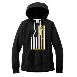 Childhood Cancer American Flag Yellow Thin Line Women's Fleece Hoodie