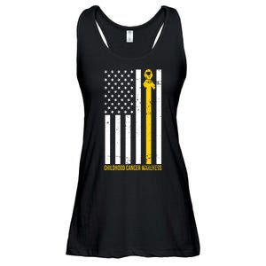 Childhood Cancer American Flag Yellow Thin Line Ladies Essential Flowy Tank