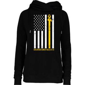 Childhood Cancer American Flag Yellow Thin Line Womens Funnel Neck Pullover Hood