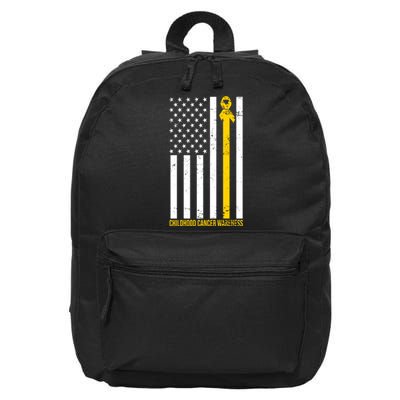 Childhood Cancer American Flag Yellow Thin Line 16 in Basic Backpack