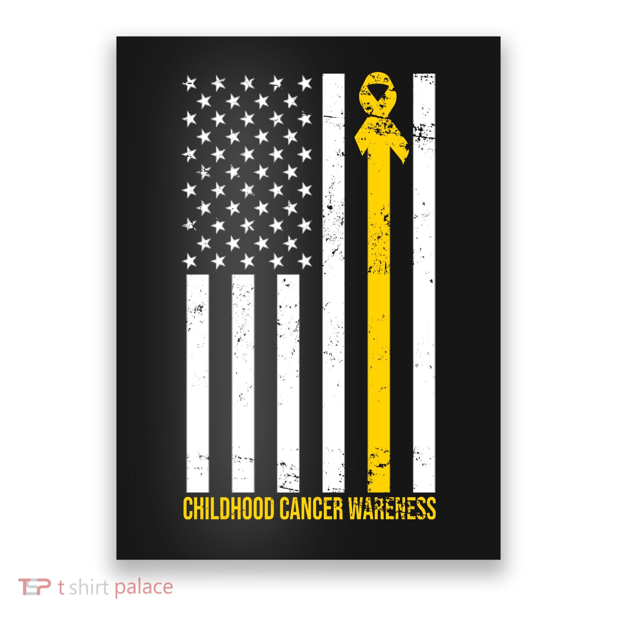 Childhood Cancer American Flag Yellow Thin Line Poster