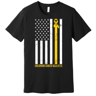 Childhood Cancer American Flag Yellow Thin Line Premium T-Shirt