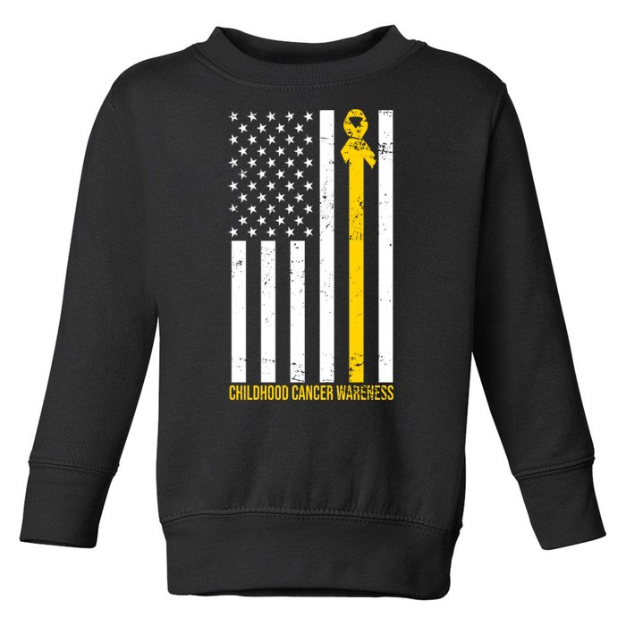 Childhood Cancer American Flag Yellow Thin Line Toddler Sweatshirt