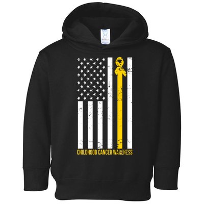 Childhood Cancer American Flag Yellow Thin Line Toddler Hoodie